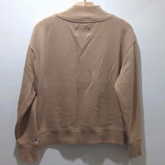 Champion Mock Neck Neutral Sweatshirt Long Sleeve Logo Beige Tan Size M - Picture 5 of 8